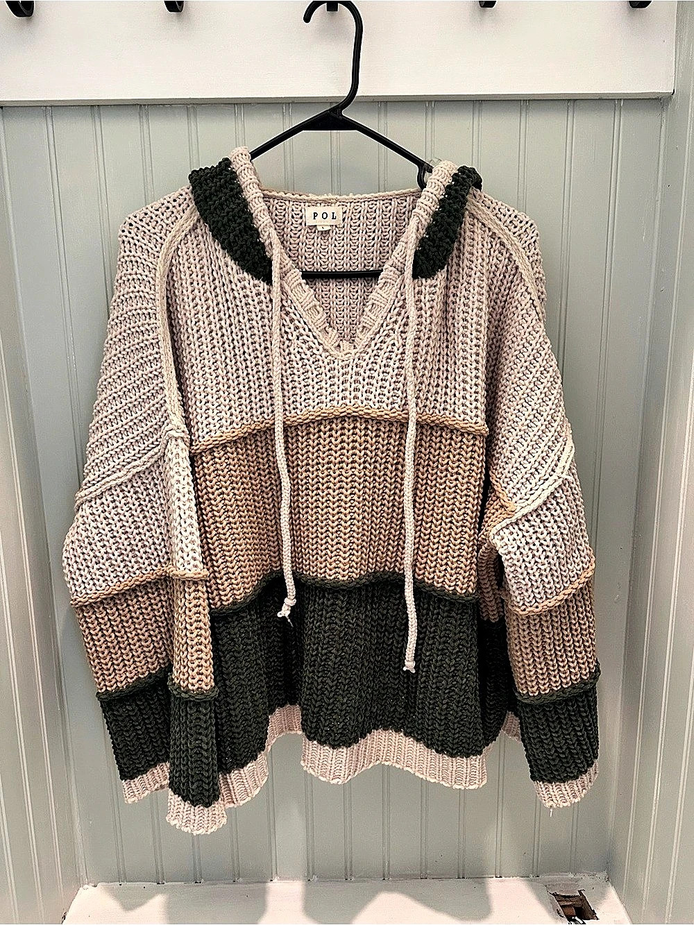POL Chenille Colorblock Chunky Knit Hoodie Sweater Large